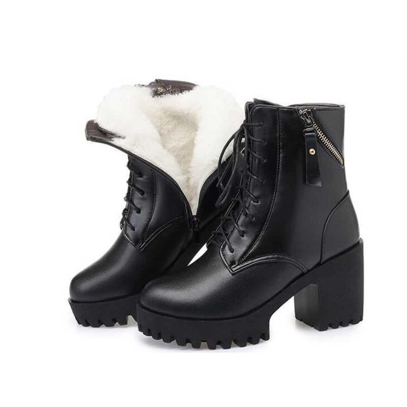 Bottes nues pour femmes en cuir véritable, bottes chaudes en laine naturelle pour femmes, bottes d'hiver nues pour femmes, chaussures d'hiver pour femmes