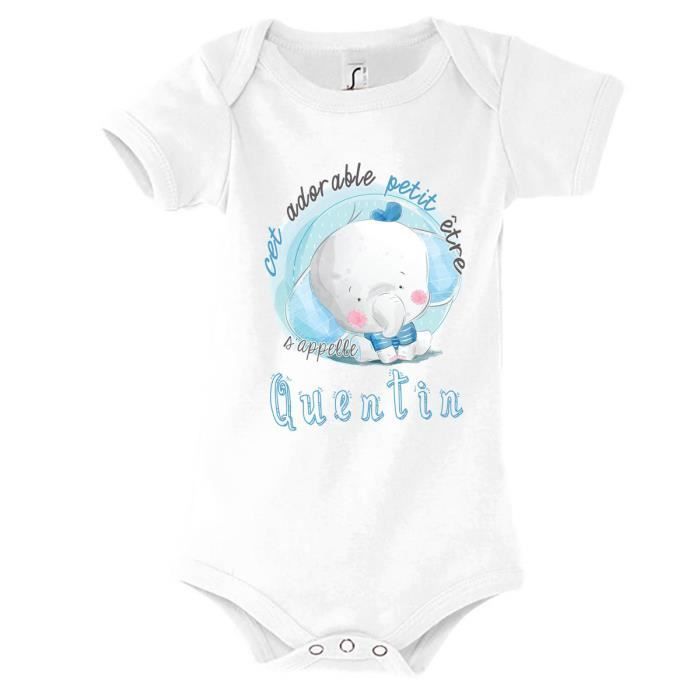 Body de bebé niño con mangas - Quentin - Colección de nombres adorables para recién nacidos - Blanco