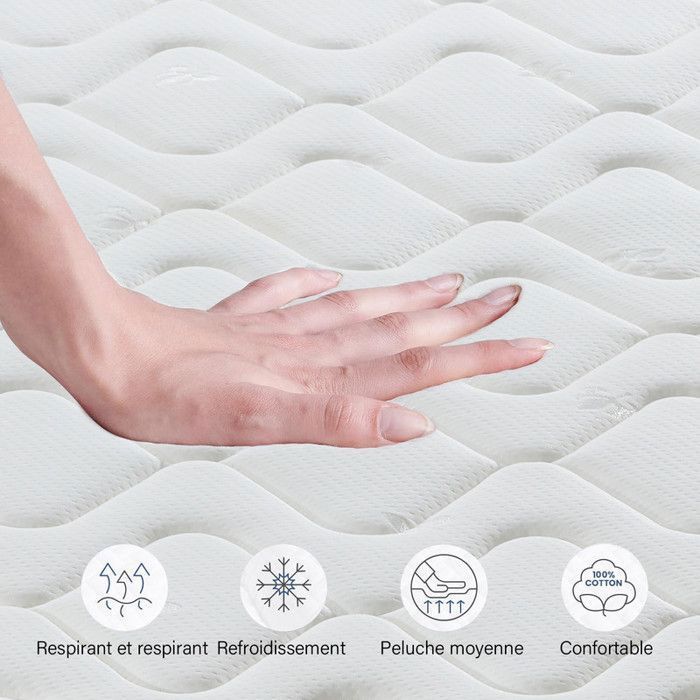 Colchón de 140x190 cm - Grosor 26 cm - Espuma viscoelástica - 10 zonas - Firmeza media - Transpirable - Alta resiliencia - Extremadamente