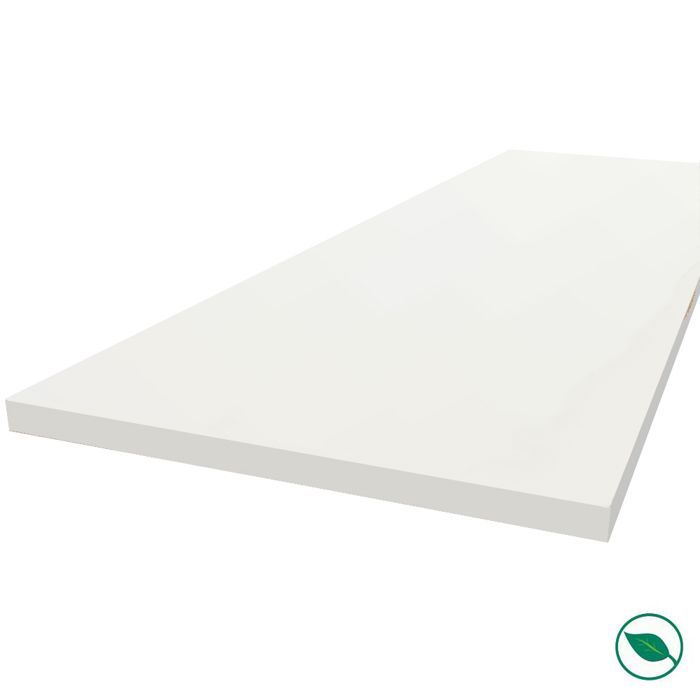Encimera laminada HPL blanca de 3000 x 650 x 38 mm con certificación FSC - Gama Signature de FORESTEA. Dimensiones: 3000 mm x 650 mm x 38 mm