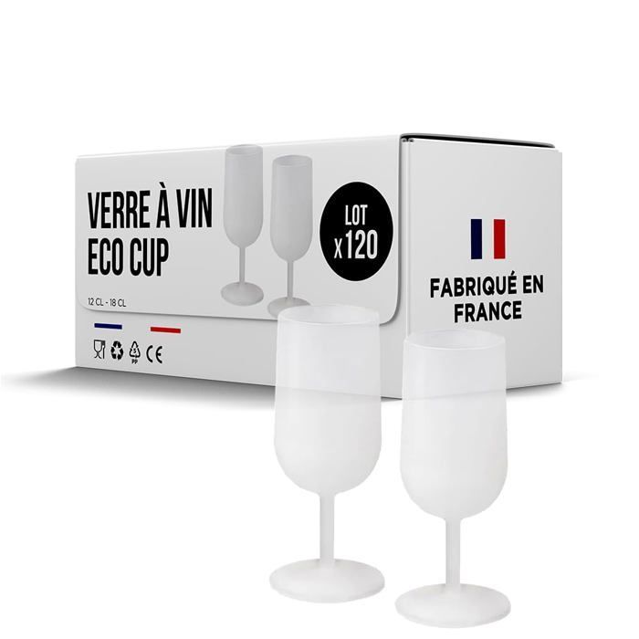 Eco Cup Reusable Wine Glasses 12cl (18cl to the brim) MADE IN FRANCE - Made of Polypropylene, Translucent Frosted Glass 120