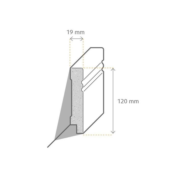 Kosche Avantgarde Skirting Board, Hamburger Profile, Laminated MDF, 19 x 120 x 2500 mm, White, High Quality, Robust