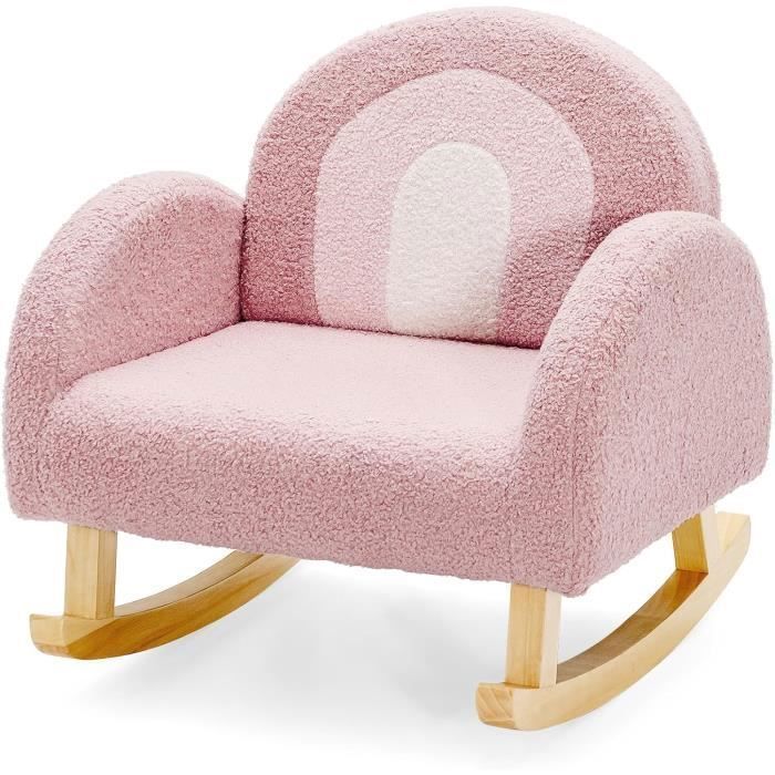 Sedia a dondolo per bambini GOPLUS con gambe in legno e piedini antiscivolo, braccioli in velluto, rosa