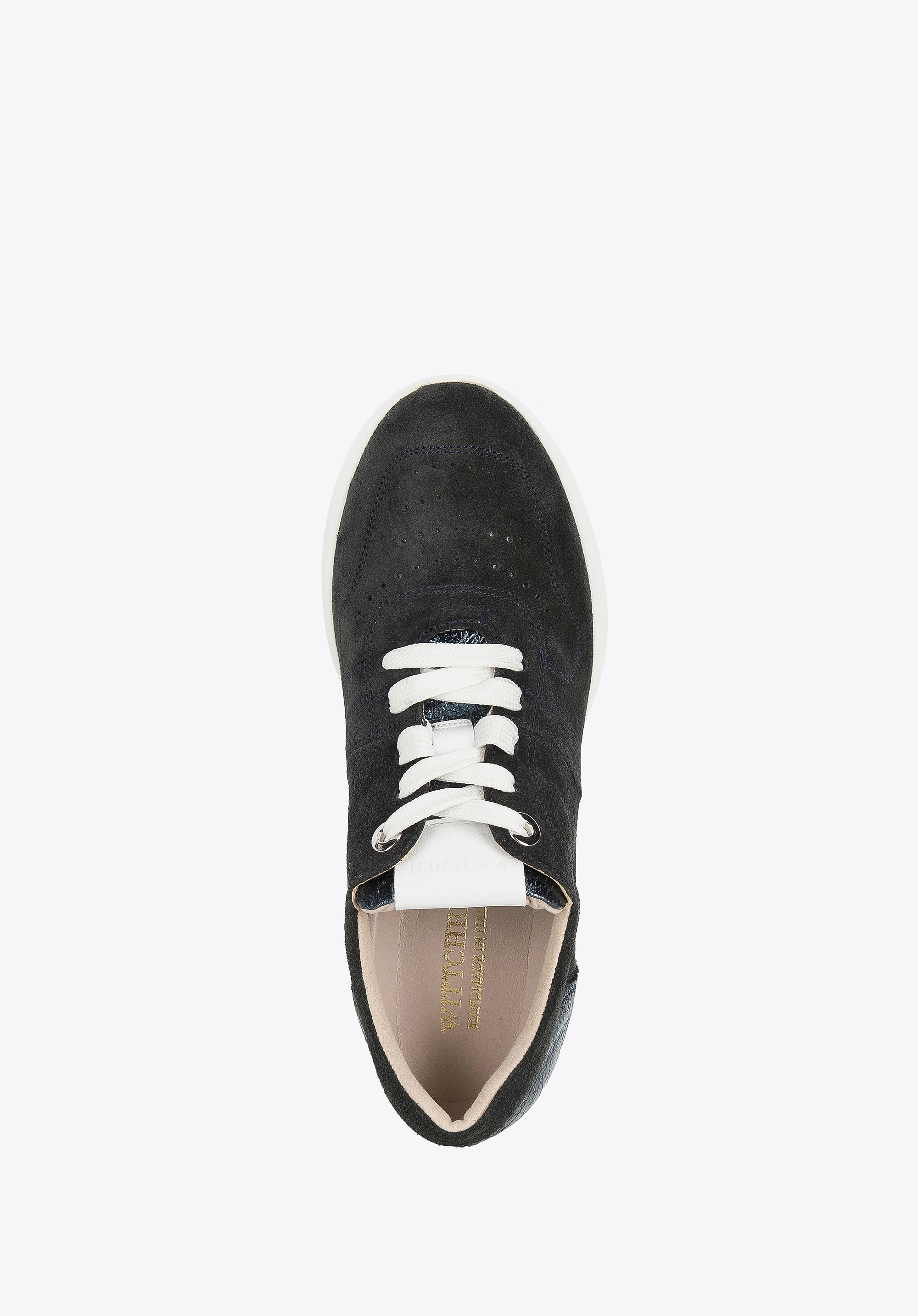 Damskie sneakersy zamszowe na koturnie w pasy ciemny granat