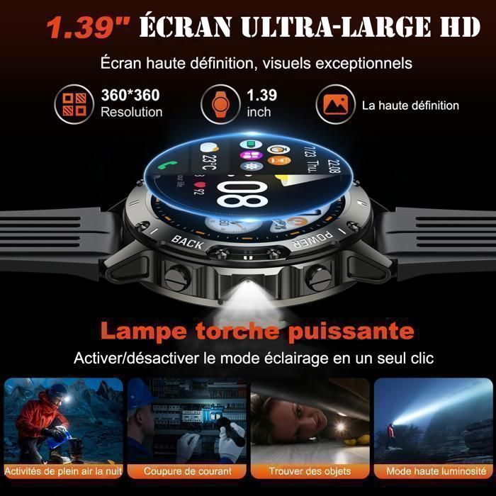 Montre Connectée Homme - IP68 Verre antirayures - Bluetooth 5,3 - 800mAh - 120+ Sport modes - 200+ cadrans pour iOS Android