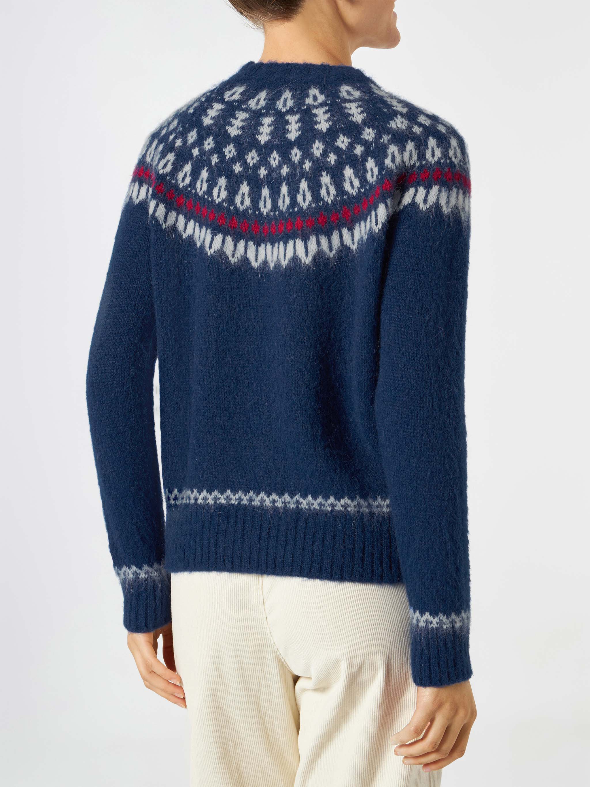 Marineblauer Rollkragenpullover aus nordischem Jacquardmuster für Damen