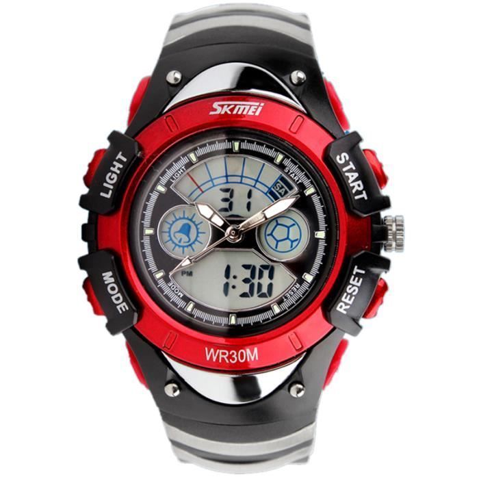 Montre Enfant Garcon de Marque Sport Numérique Analogique Watch Etanche Rouge