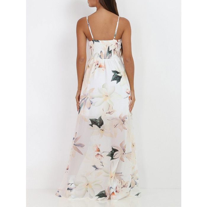 Vestido largo cruzado con bajo con volantes y estampado floral XXL. Tirantes ajustables y copas con buen soporte. Para mujer - Vestidos -