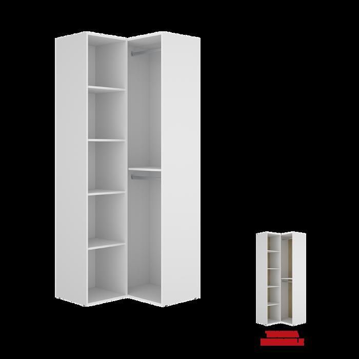 Dressing d'angle avec fond d'arrière réversible coloris chêne naturel, blanc  - Longueur 84 x Profondeur 84 x Hauteur 205 cm