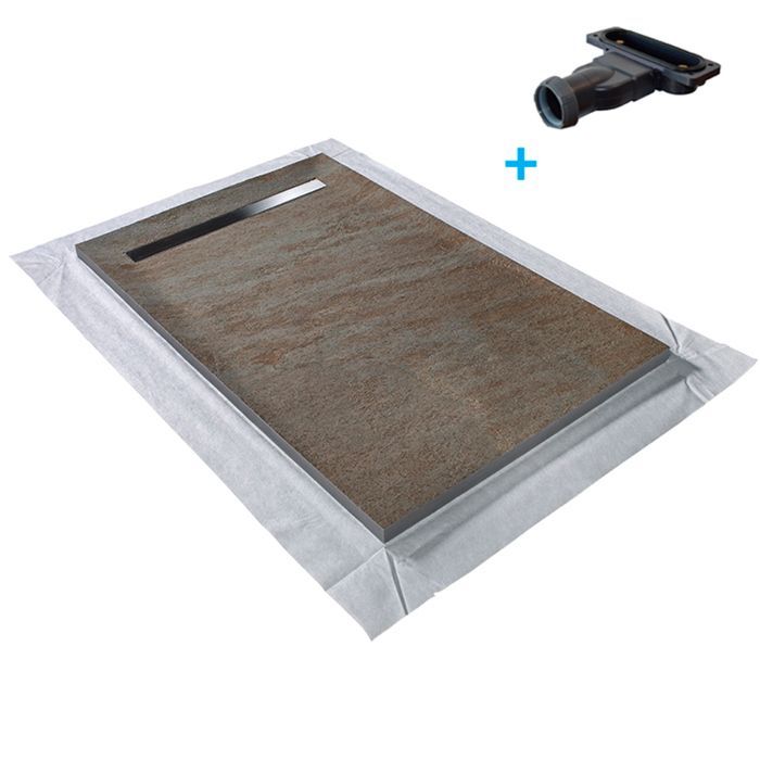 Base de duche - U-TILE - 120 x 90 cm. Efeito pedra natural de alta densidade 902 com ralo deslocado.
