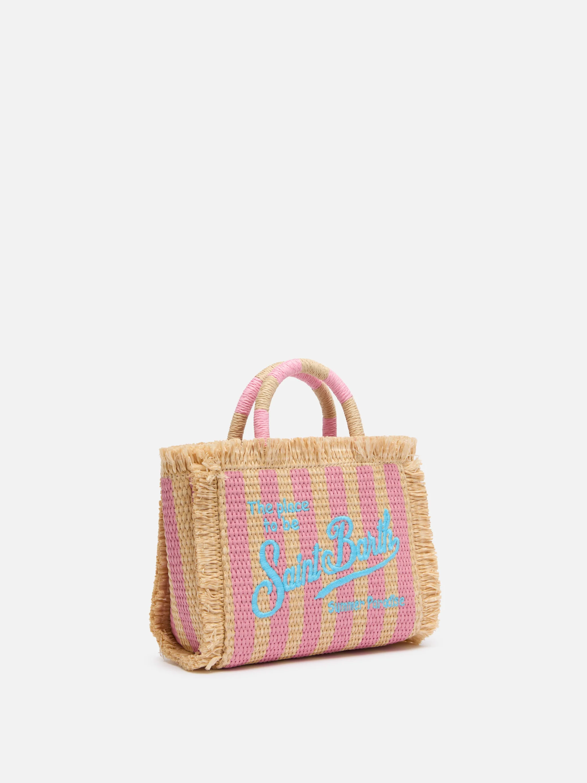 Mini neceser con efecto paja y estampado de rayas