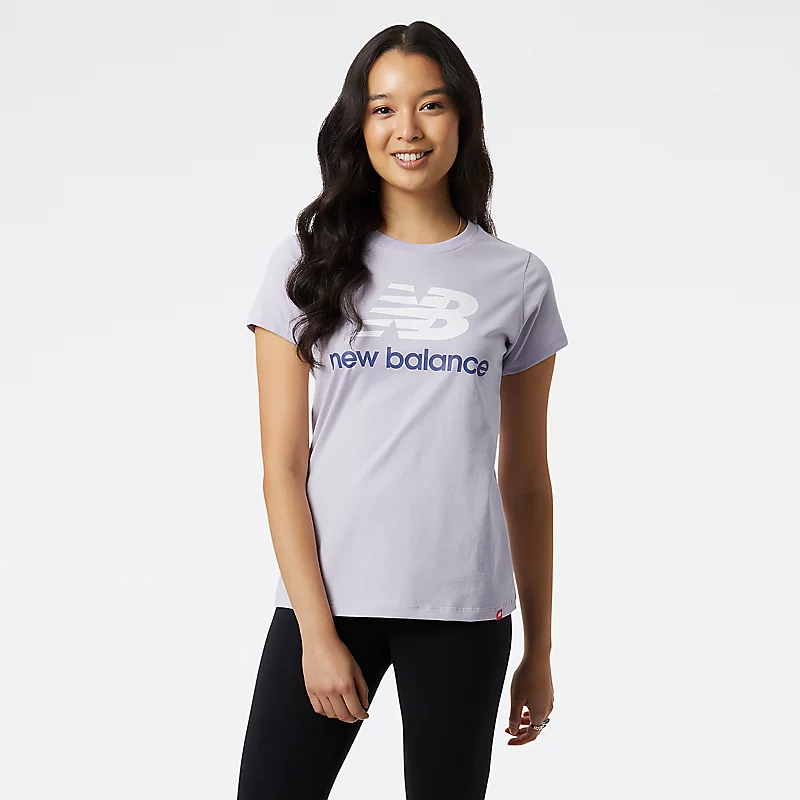 Essentials Damen-T-Shirt mit gestapeltem Logo – GRAU-LILA