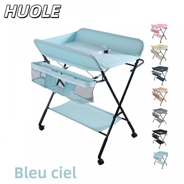 TAVOLO - Fasciatoio con cestino portaoggetti e appendiabiti - HUOLE - Altezza regolabile - 80*66*98 cm - Azzurro cielo