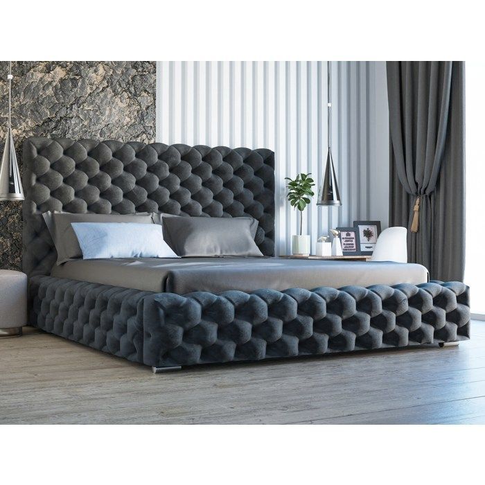 Structure de lit - Tissu en velours - Sommier à lattes - anthracite - Heaven 180x200