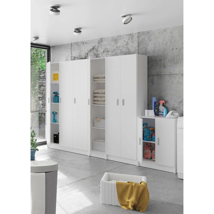 Dmora - Salem Armario multiusos de 2 puertas, 59x37x180 cm, blanco, panel efecto madera