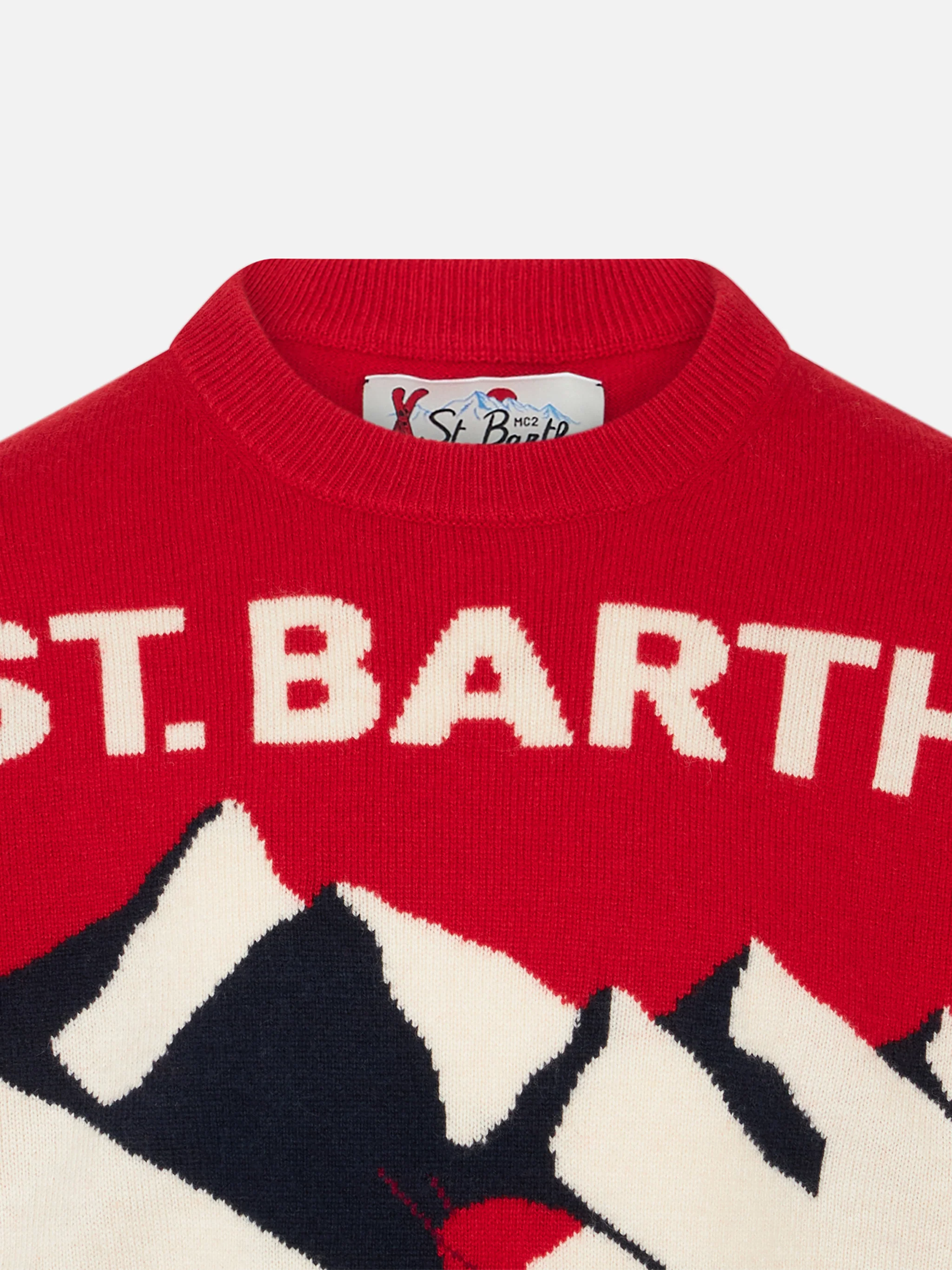 Maglione da bambino girocollo con stampa jacquard cartolina St. Barth