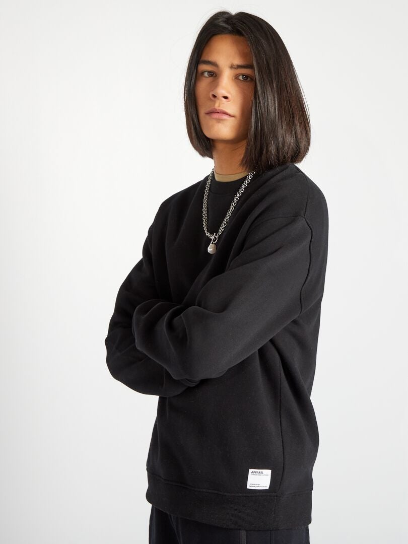 Effen sweatshirt met ronde hals - zwart