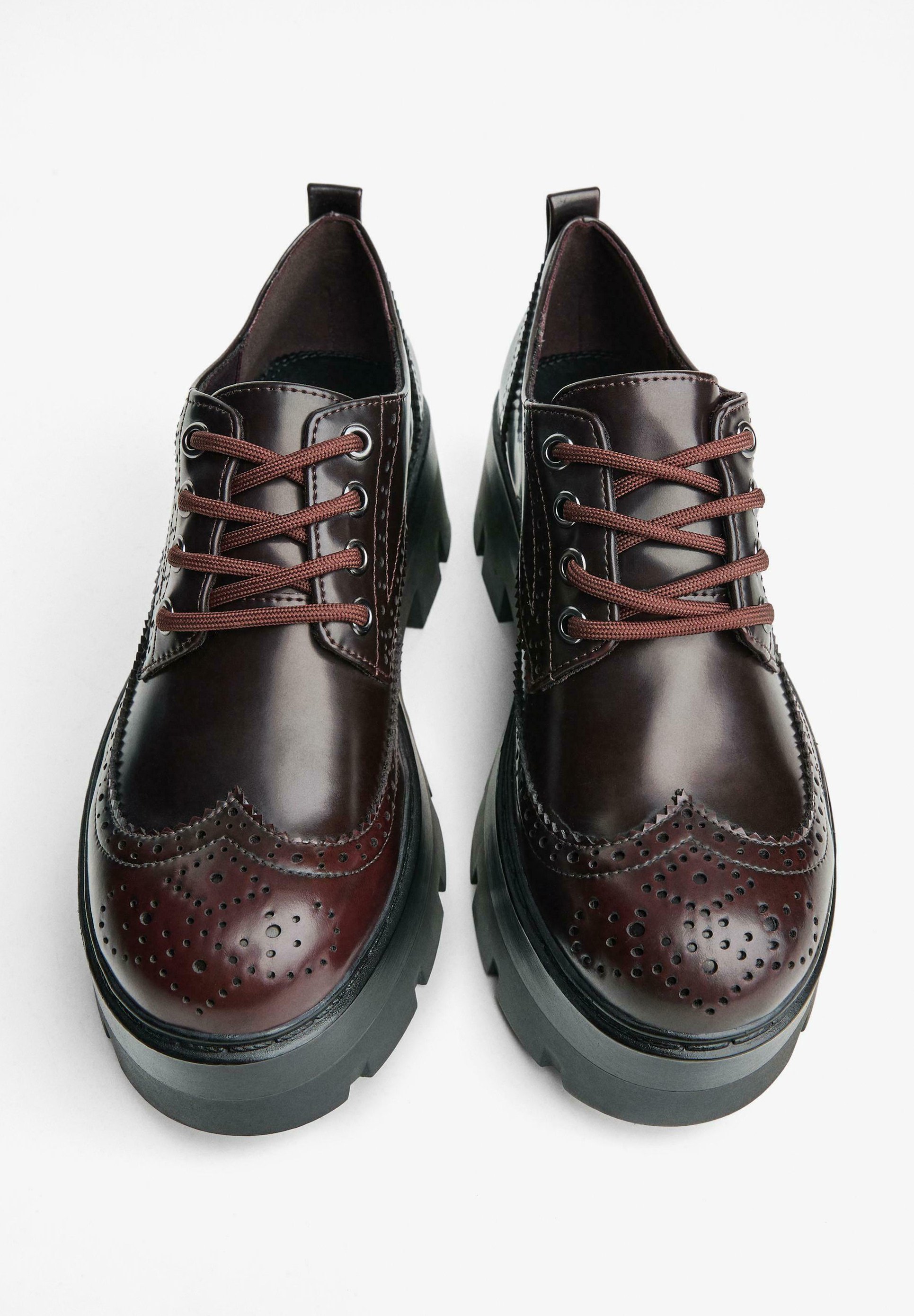 Bershka CHUNKY - DERBY - Suvarstomi bateliai - tamsiai rudi