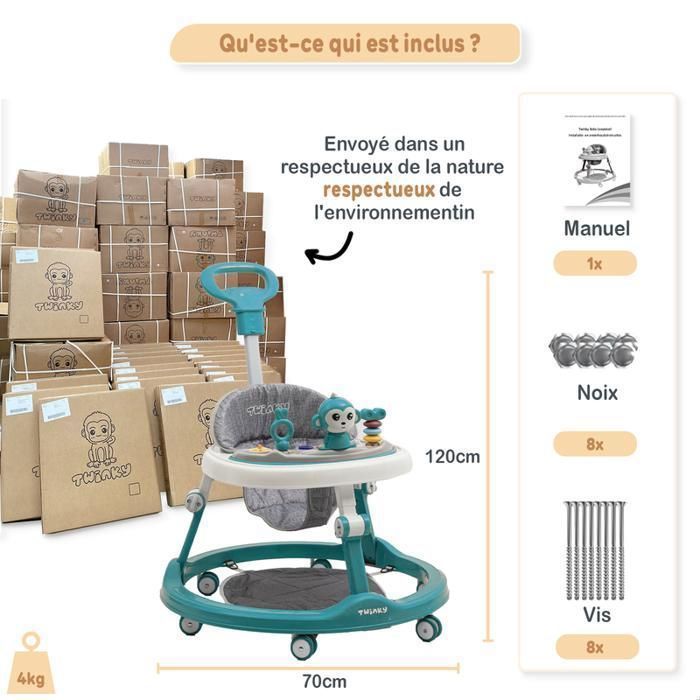 Twinky® 3-in-1 loopstoel | Azure | Luxe, ombouwbare loopstoel | Scooter, voetmat en handvat | Leuke eerste stapjes