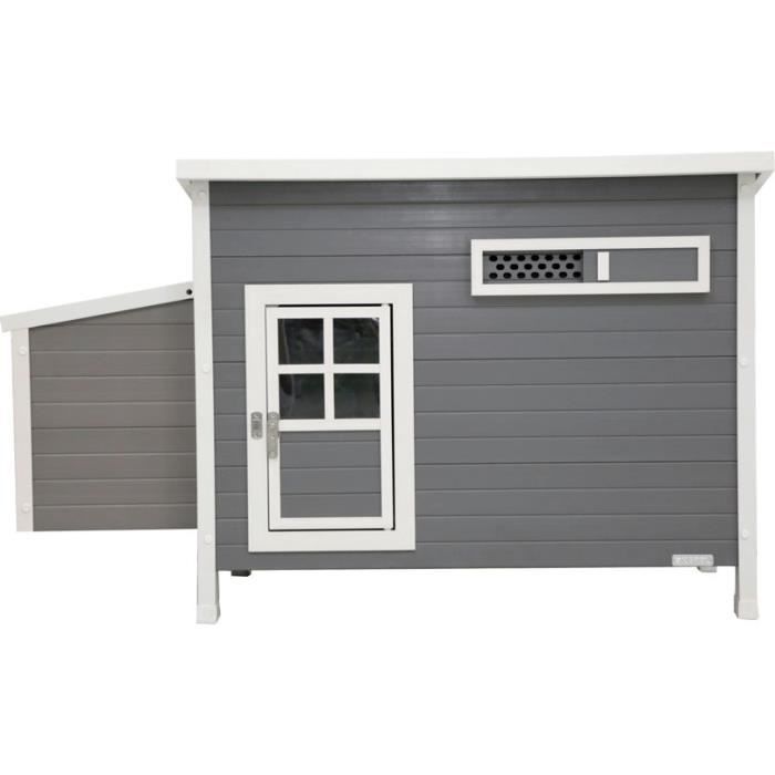 Gallinero Kerbl Barney (60% plástico, 40% madera) para 2-4 gallinas - 137x73x83 cm - Gris y blanco - 60% PVC, 40% madera