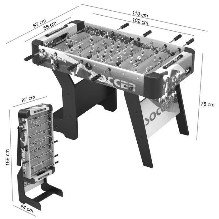KANGUI Table de baby-foot d'intérieur pliable - 22 figurines - 3 balles inclues - 2 à 4 joueurs