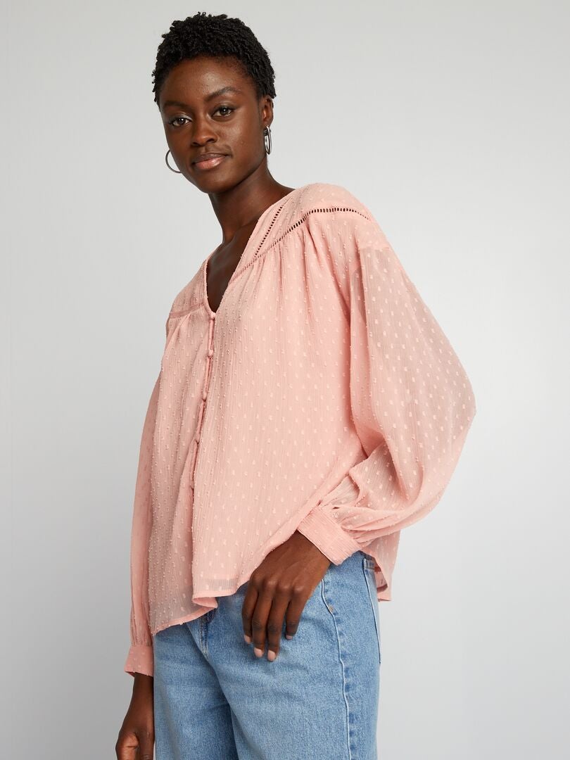 Blusa in voile con plumetis - ROSA