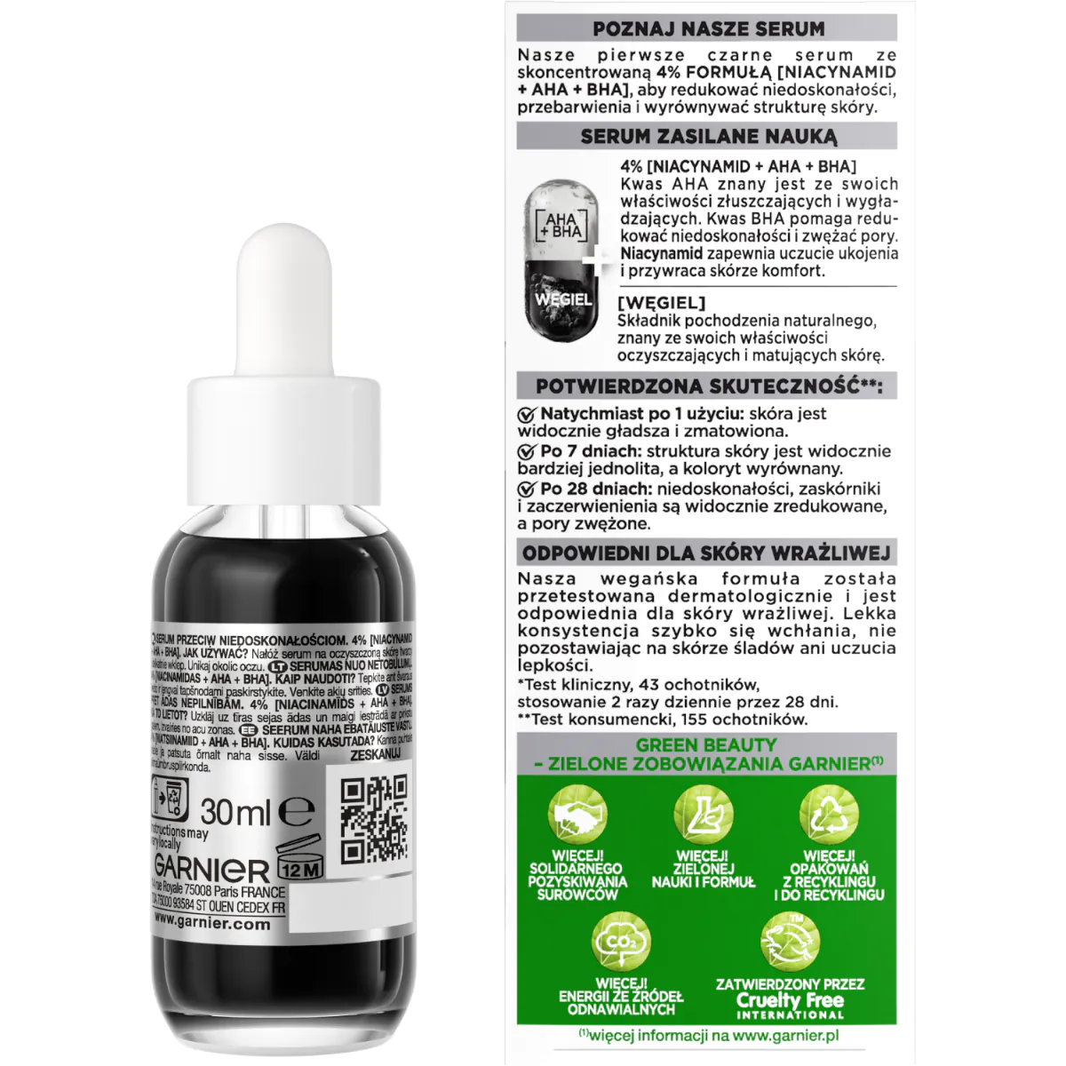 Garnier Skin Naturals Czysta Skóra Serum przeciw niedoskonałościom z Kwasem Aha, Bha i Węglem