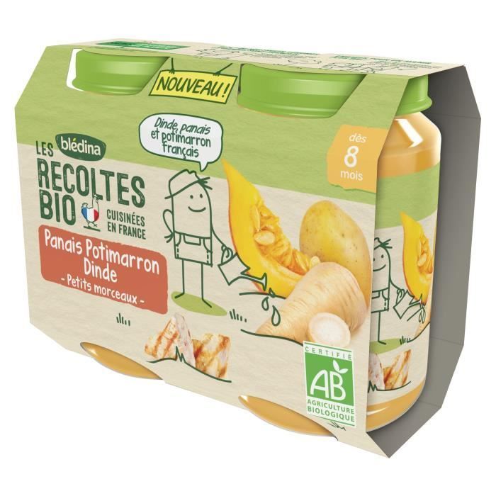 Blédina Organic Harvests, Organic Baby Food from 8 Months, Parsnip, Pumpkin & Turkey, 2 x 200g