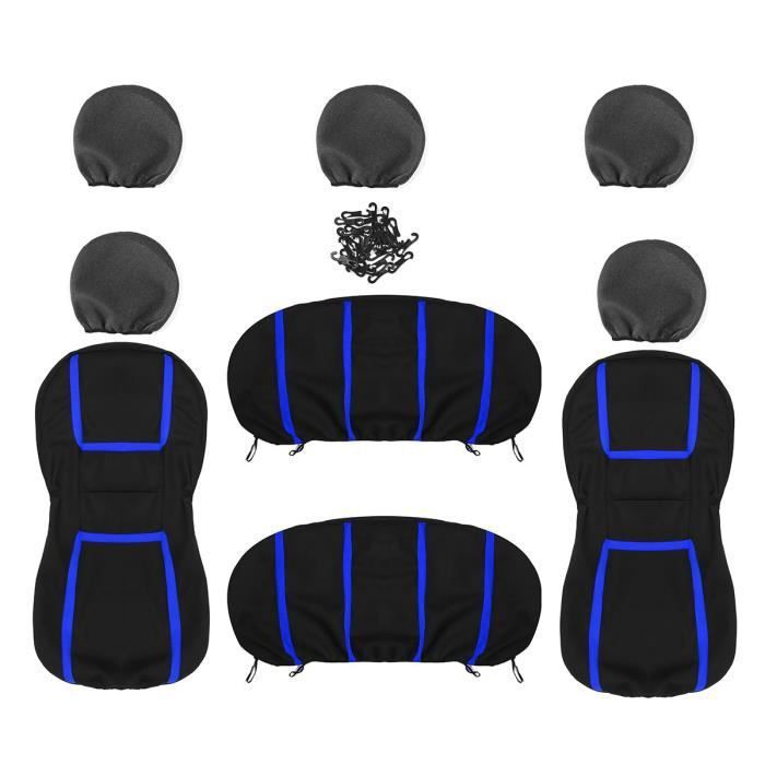 Juego universal de fundas para asientos de coche TEMPSA de 9 piezas, color azul - Tela, para conductor y pasajero.