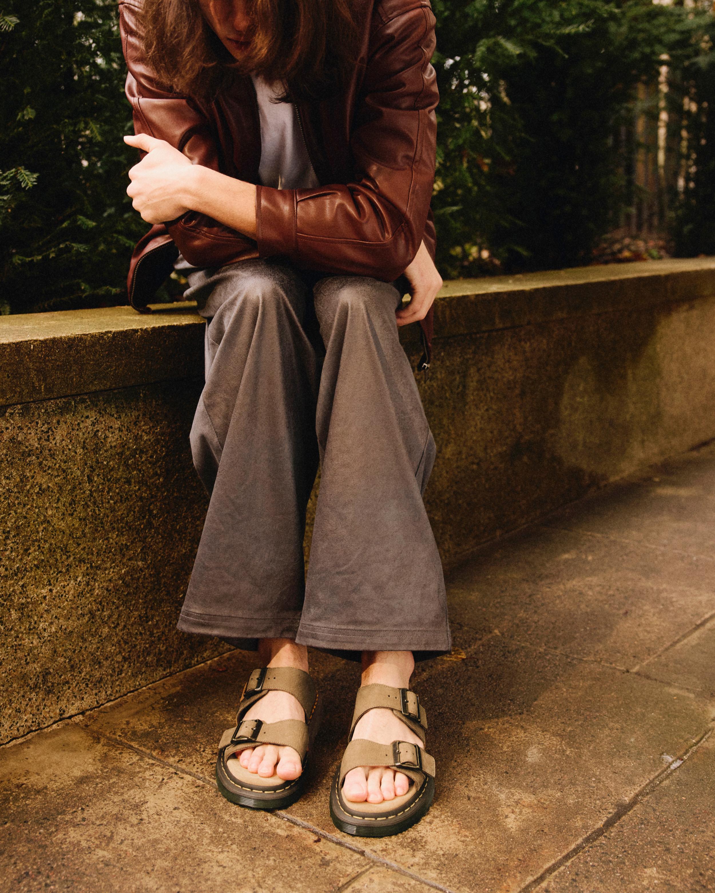 Josef Nubuck Leather Buckle Slide Sandals