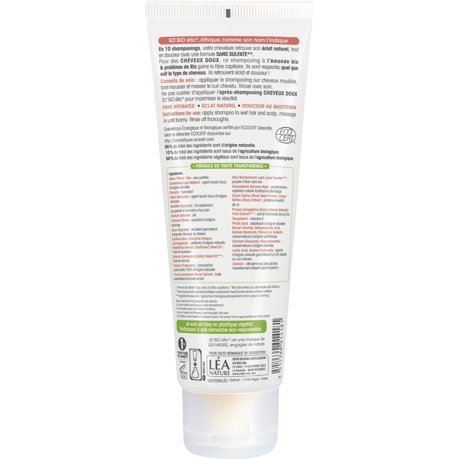 SO BiO étic Shampooing cheveux doux, Amande bio & Protéines de riz