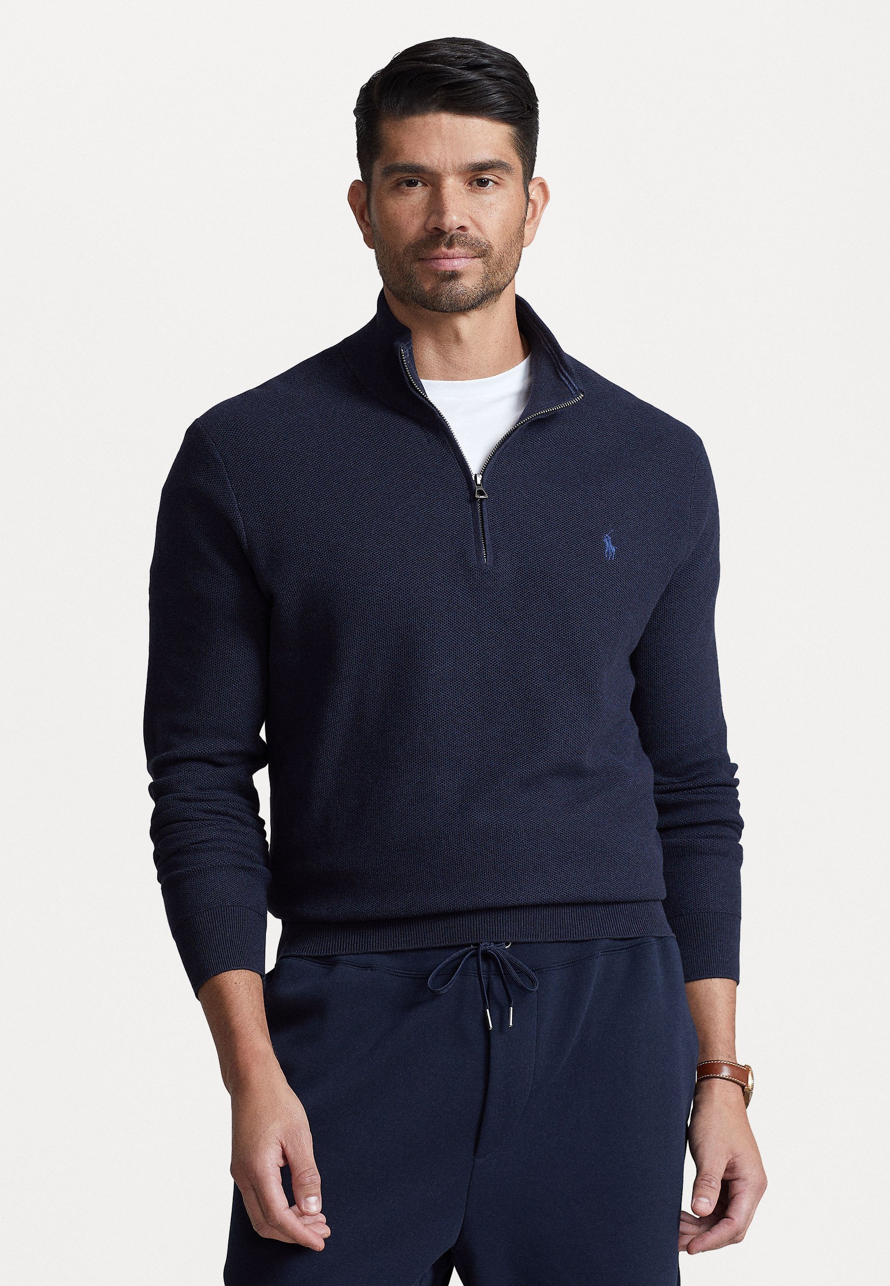 Suéter Polo Ralph Lauren Tamanhos Grandes e Altos com Zíper até o Peito - Suéter - azul marinho mesclado