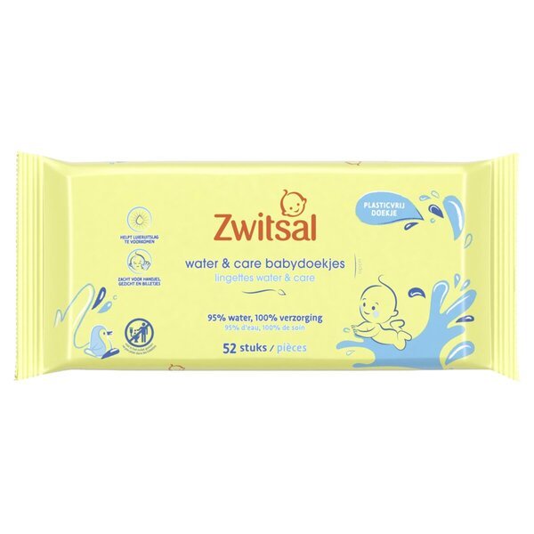 Zwitsal otroški robčki Water & Care<br>12 x 52 kosov