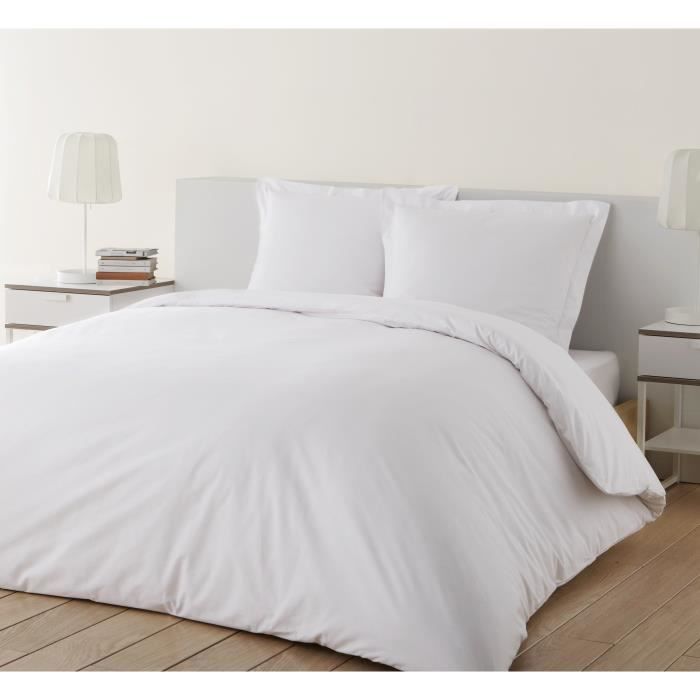 VISION - Funda nórdica lisa de 240x220cm con 2 fundas de almohada de 65x65cm - Blanco - 100% algodón