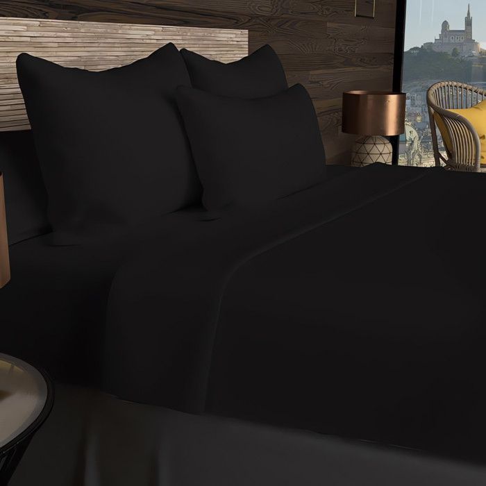 Lençol de cima em algodão com 57 fios, 180x290 cm, preto liso, da Soleil d'ocre