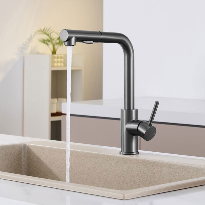 Mitigeur de cuisine - SOFETIY MAX - SOFETIY MAX - Inox brossé gris foncé - Douchette extractible 40 cm - Rotation 360°