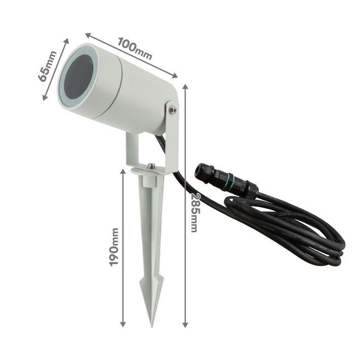 Focos de diseño para exteriores con estacas (x4) - Para bombillas LED GU10 - Resistentes al agua IP65 - Ajustables - Fijaciones discretas - Gris