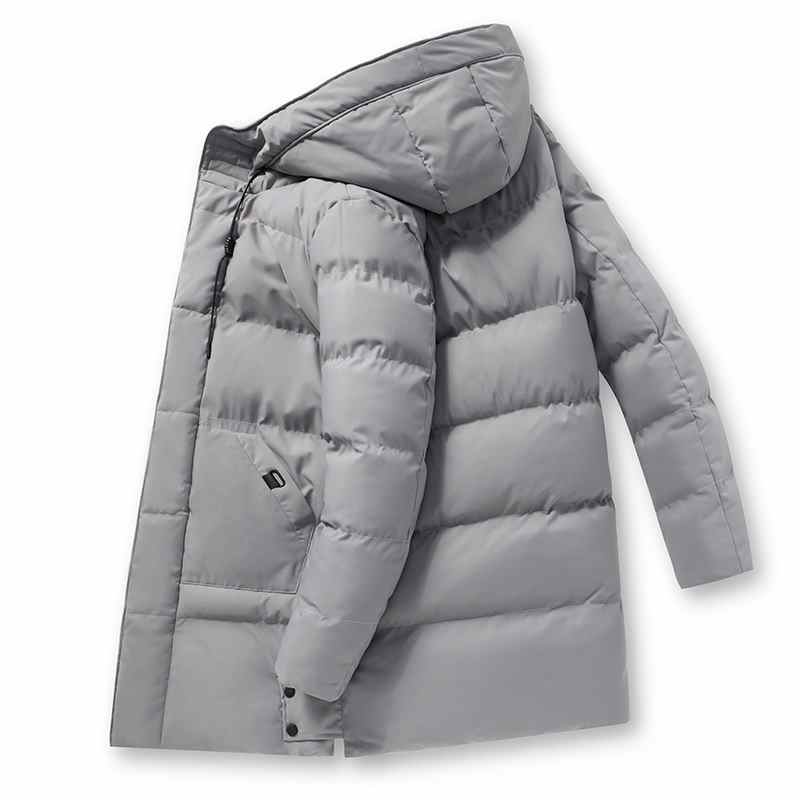 Heren winter warme dikke lange parka in effen kleur, waterdichte parka met capuchon, heren herfstmode casual parka.