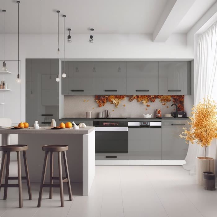 Belini Cuisine Equipee Complete ROSE Muebles de Cuisine Complets - 300 cm.  Avec Plan de Travail, argent très brillant
