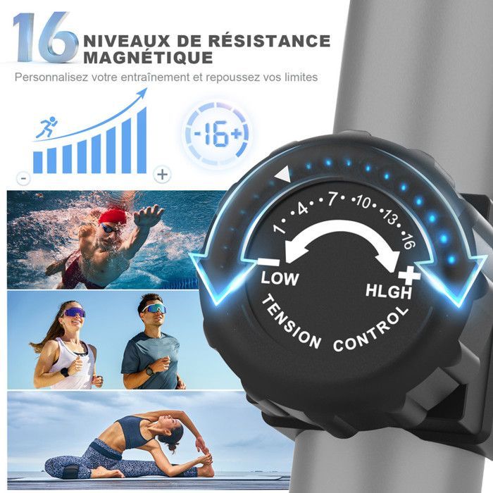 Elíptica magnética 2 en 1. 16 niveles de resistencia, volante de inercia de 6 kg, peso máximo 120 kg. Aplicación Bluetooth, pantalla LCD, color negro.