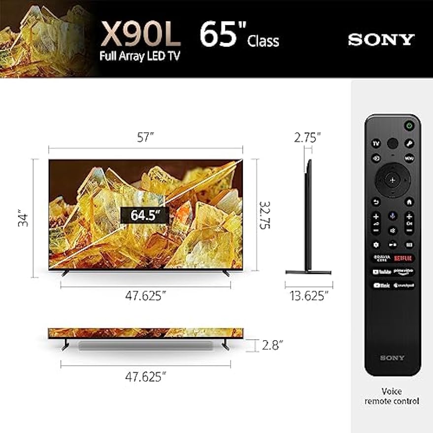 Sony 65 inch 4K Ultra HD TV X90L-serie: BRAVIA XR Full Array LED Smart Google TV met Dolby Vision HDR en exclusieve functies voor de Playstation® 5 XR65X90L - model 2023, zwart