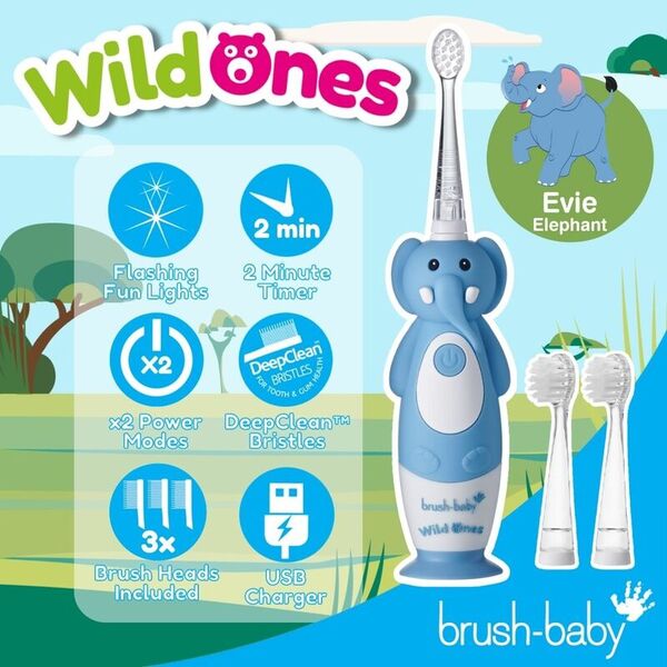 Zubná kefka Brush Baby WildOnes - Elephant a mätová zubná pasta