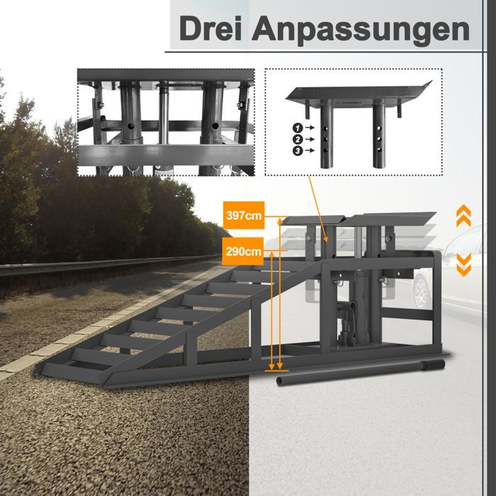 2-delt billiftrampe | Køretøj | Hydraulisk | Justerbar fra 290-397 mm | 2 tons | Sort