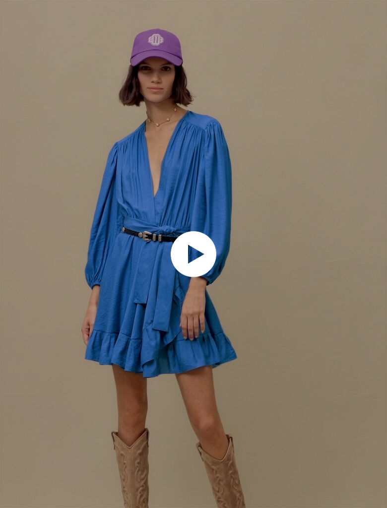 Korte jurk met ruches - Blauw