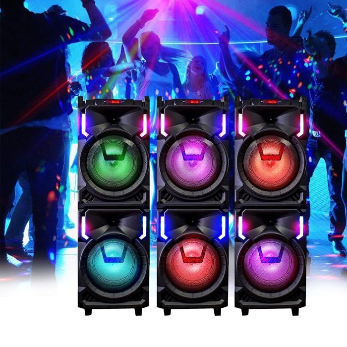 MEGA 800W XXL Bærbar DJ-højttaler med USB, Bluetooth, LED-effekter, mikrofon, karaoke og DJ-udstyr, inklusive trolley og 2 diskotekskugler