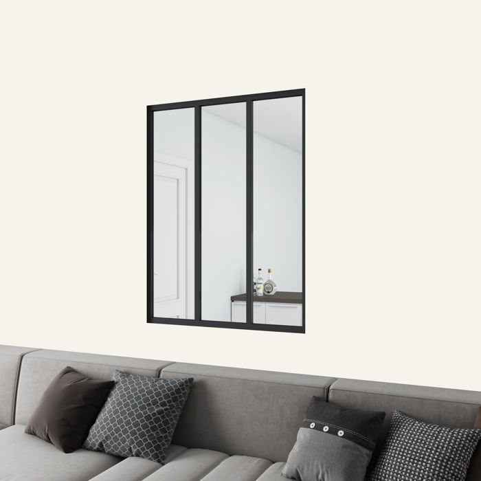 Workshop-style glass partition in powder-coated aluminum and 4mm tempered glass - W.93 x H.108 cm - Black - Maximum Brightness