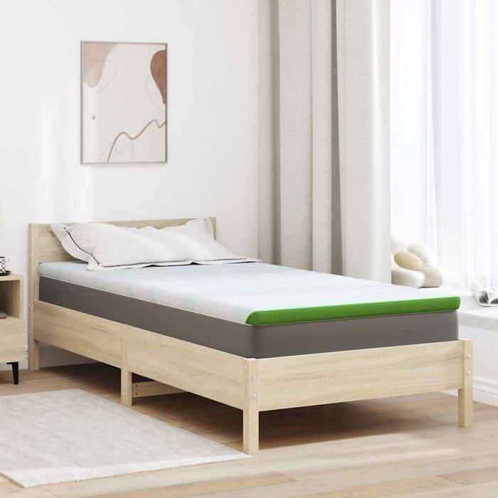 Cubrecolchón de espuma viscoelástica - vidaXL - 90x190 cm - Blanco y verde - Tejido jacquard - Espuma viscoelástica
