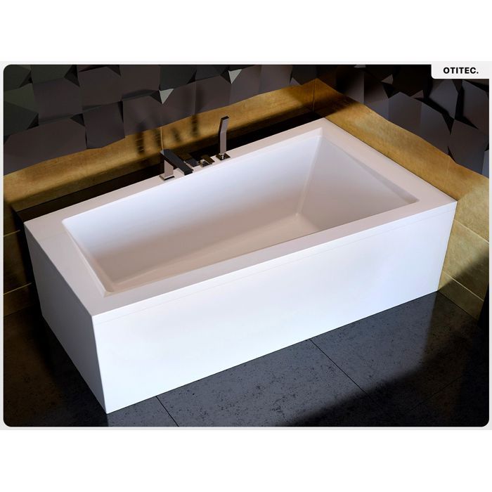 Vasca da bagno asimmetrica destra - OTITEC - INTIMA - 160x90 cm - Scarico automatico - Acrilico bianco