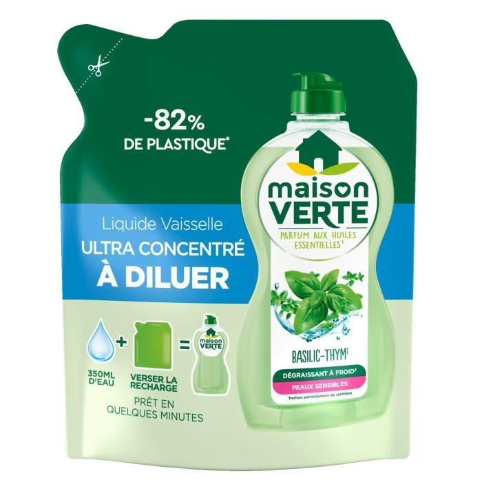 Detergente líquido ultraconcentrado para lavavajillas, para diluir, Tomillo y Albahaca, 150 ml.
