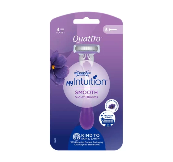 Wilkinson Sword Quattro Smooth Violet Blooms jednorazowe maszynki do golenia dla kobiet 3 sztuki